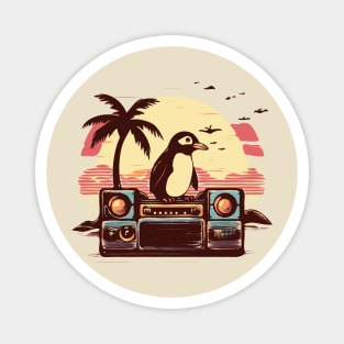 Boomboxing penguin on a beach with a boombox. Pogue Life! Magnet